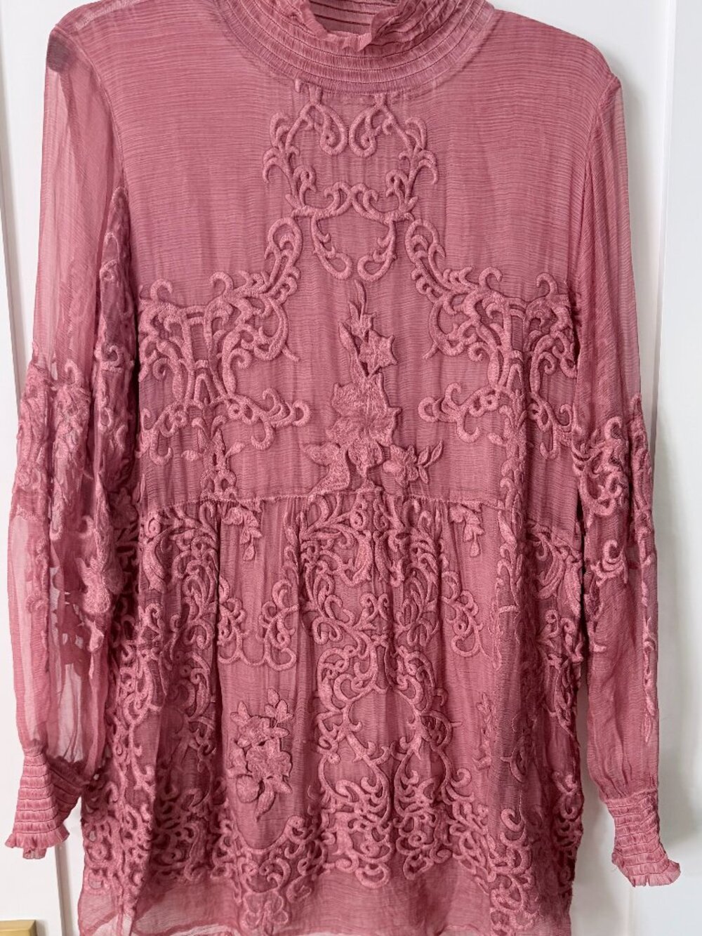 Soft Surroundings Dusty Rose Embroidered Lace Blouse Size Small Boho Romantic